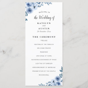 programme de mariage floral bleu poussiéreux