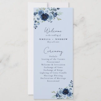 Programme de mariage floral bleu poussiéreux rose