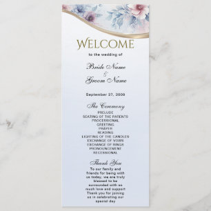 Programme de mariage floral bleu rose aquarelle