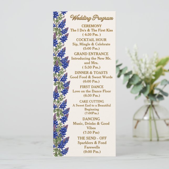 Programme de mariage floral Bluebonnet du Texas (Debout devant)