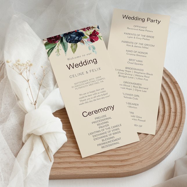 Programme de mariage floral Blush de la marine de  (Créateur téléchargé)