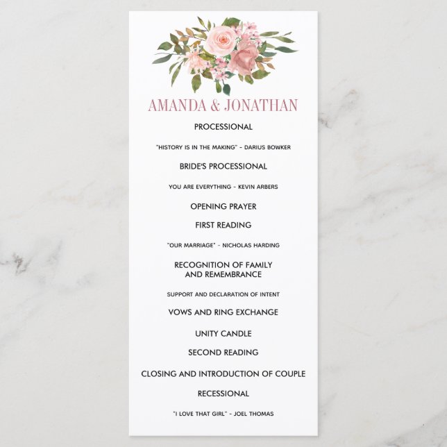Programme de mariage Floral Blush et Rose Gold (Devant)