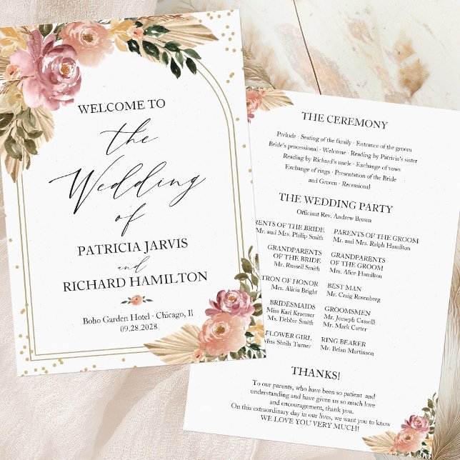 Programme de mariage floral bohème couleurs neutre (Créateur téléchargé)