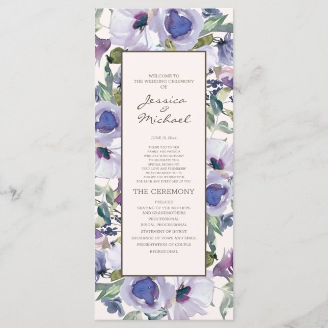 Programme de mariage floral bohème poussiéreux ble (Devant)