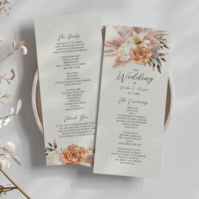 Programme de mariage floral bohème rustique pêche (Créateur téléchargé)