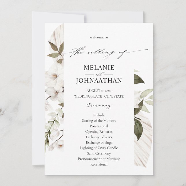 Programme de mariage floral Boho blanc (Devant)