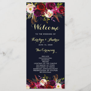 Programme de mariage floral boho bordeaux marine