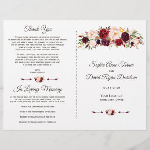 Programme de mariage floral bordeaux charmant