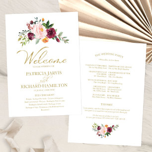 Programme de mariage floral bordeaux rose gold