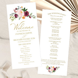 Programme de mariage floral bordeaux rose gold