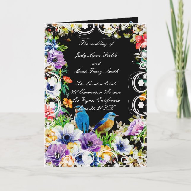 Programme de mariage floral botanique et oiseaux b (Devant)