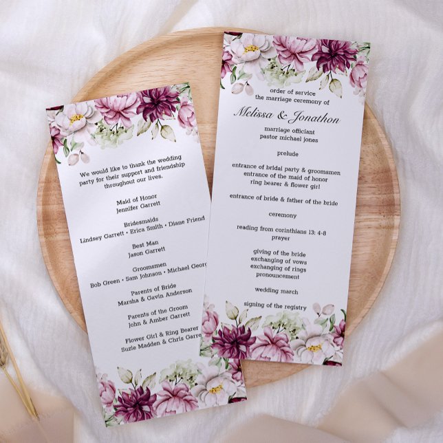 Programme de mariage floral Burgundy rose Pivoines (Créateur téléchargé)