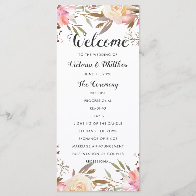 Programme de mariage floral coup de cœur rose roma (Devant)