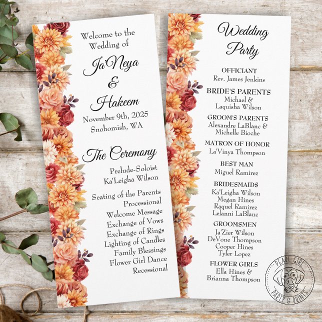 Programme de mariage floral d'automne (Créateur téléchargé)