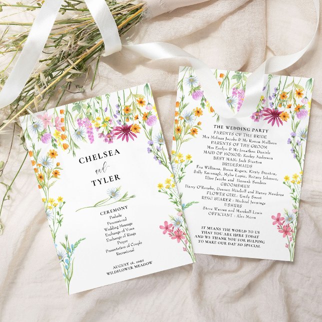 Programme de mariage floral de prairie fleurie sau (Order of Service cards from the Wildflower Meadow wedding collection by Darling & May)