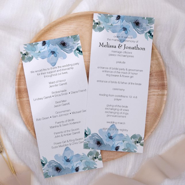 Programme de mariage floral de roses bleues pastel (Créateur téléchargé)