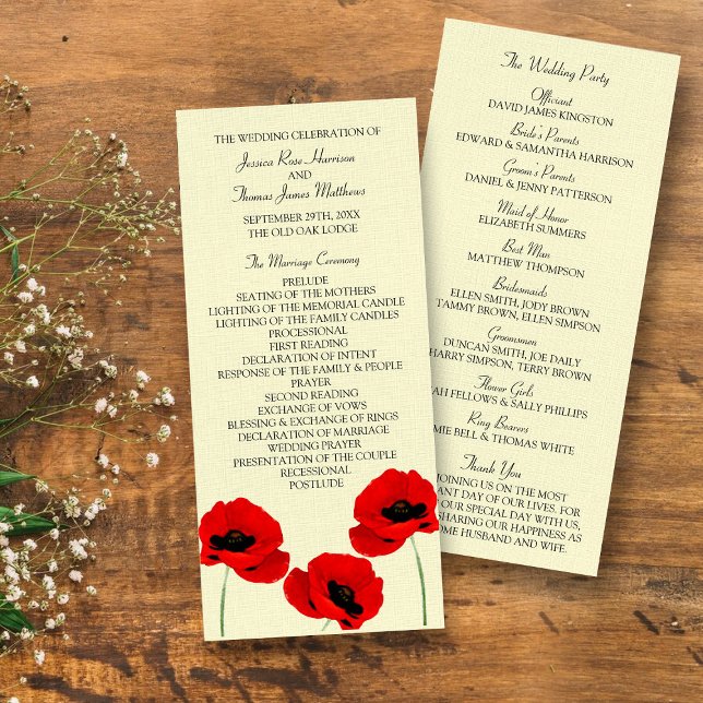 Programme de mariage floral des pavots à eau rouge (Créateur téléchargé)