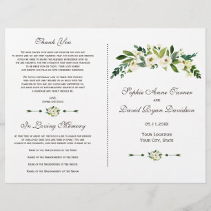 Programme de mariage floral élégant à fleurs blanc