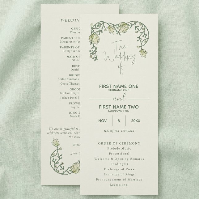 Programme de mariage floral élégant art nouveau vi (Elegant art nouveau vintage floral wedding program)