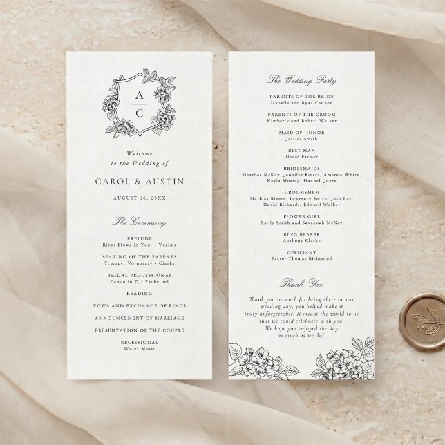 Programme de mariage Floral Elegant Hydrangea Cres (Créateur téléchargé)