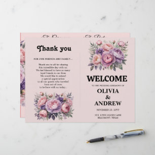 Programme de mariage floral élégant rose et violet