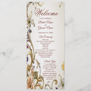 Programme de mariage floral en or blanc