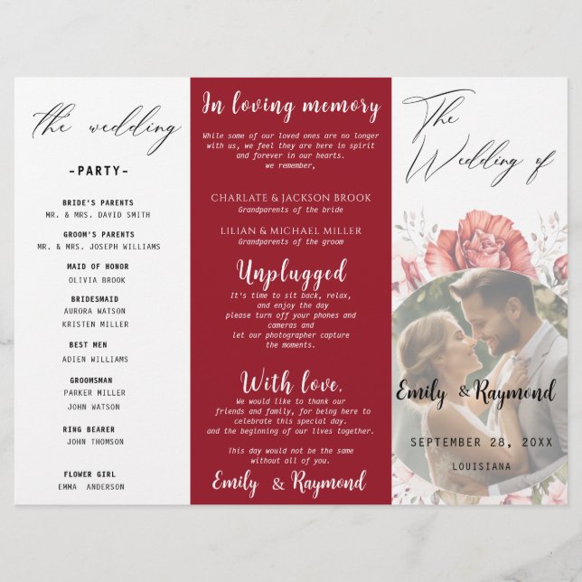 Programme de mariage floral en terre cuite Bourgog (Devant)