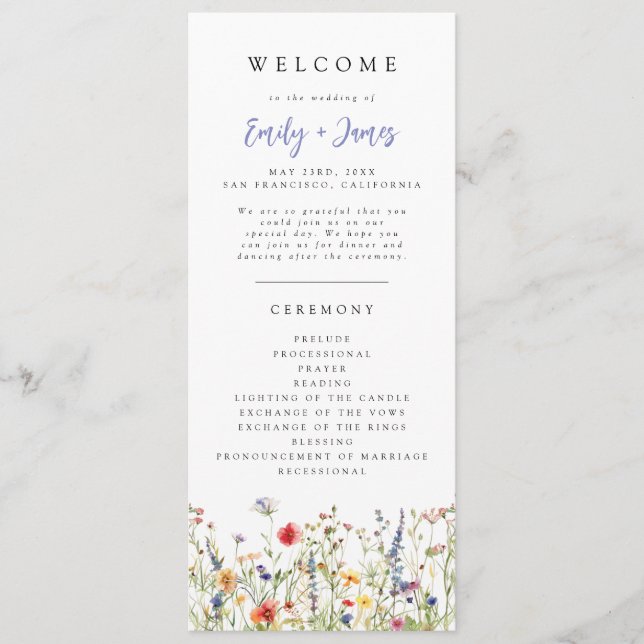 Programme de mariage floral estival audacieux (Devant)