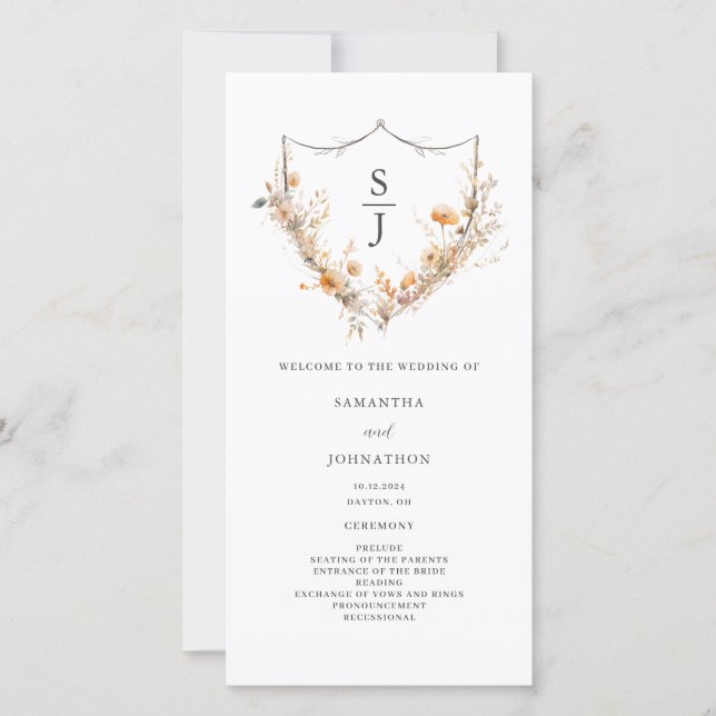 Programme de mariage floral Fleur sauvage de pêche (Devant)
