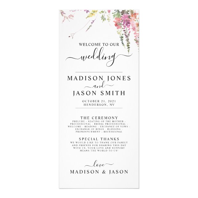 Programme de mariage floral Fleur sauvage du print (Devant)