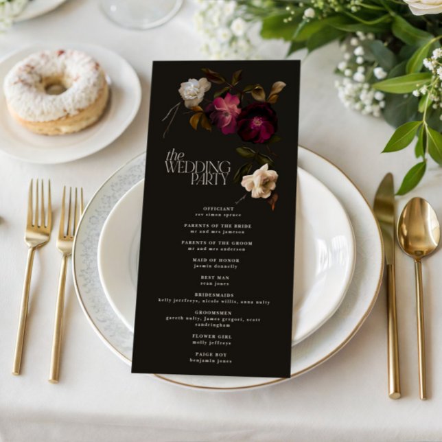 Programme de mariage floral foncé élégant bordeaux (Créateur téléchargé)