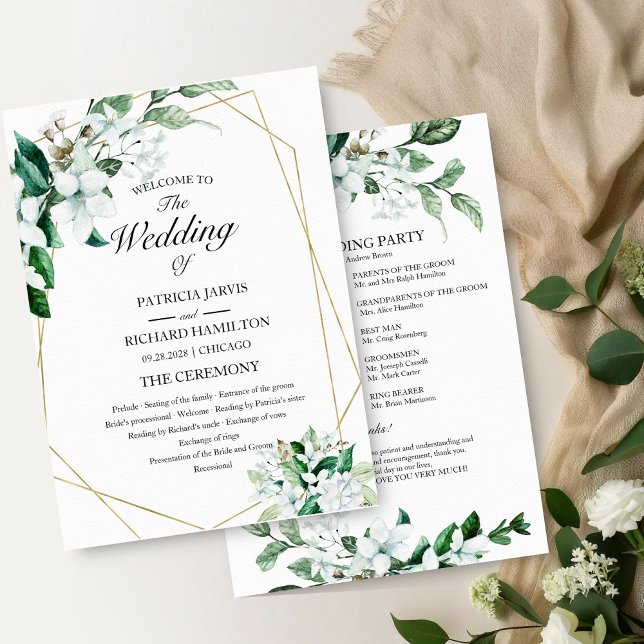 Programme de mariage floral géométrique verdoyant (Créateur téléchargé)