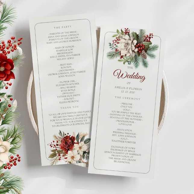 Programme de mariage floral hivernal au pin rustiq (Créateur téléchargé)