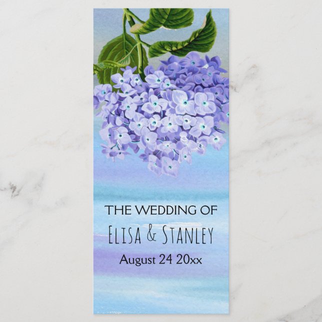 Programme de mariage floral hydrangea bleu et viol (Devant)