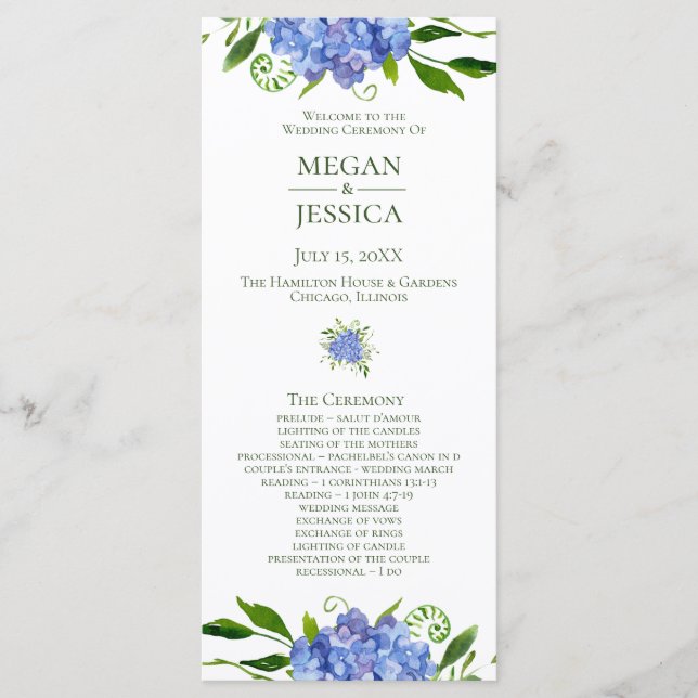 Programme de mariage floral Hydrangeas Bleues LGBT (Devant)