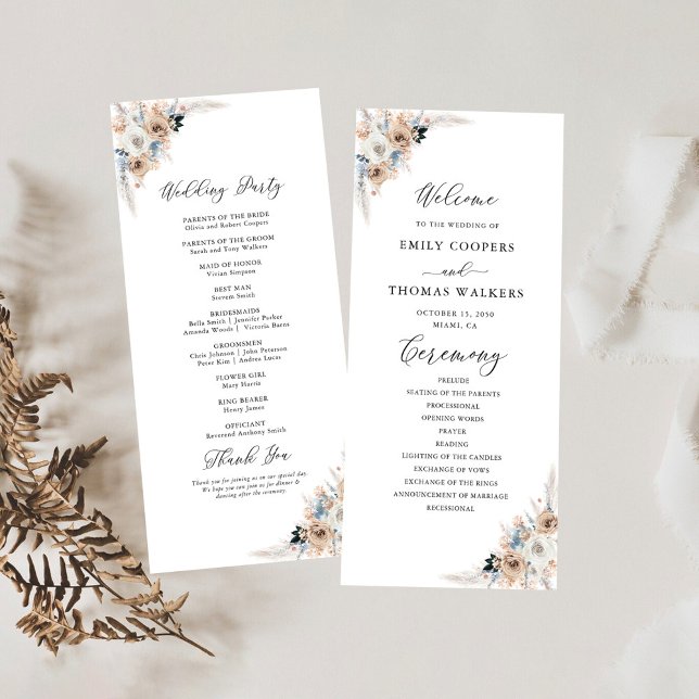 Programme de mariage floral ivoire et saumon bleu (Créateur téléchargé)