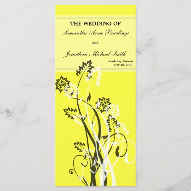 Programme de mariage floral jaune (Devant)