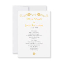 Programme de mariage floral jaune et blanc doré