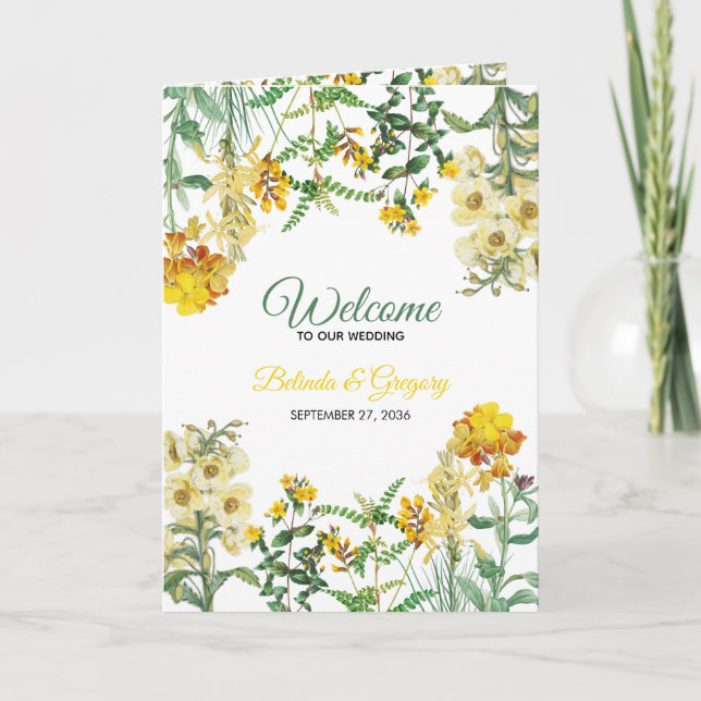 Programme de mariage floral jaune Ordre de service (Devant)