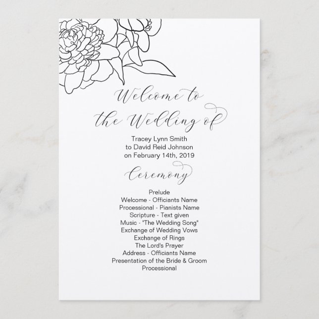 Programme de mariage floral Kraft recto-verso (Devant)