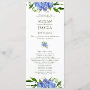 Programme de mariage floral LGBTQ Blue Hydrangeas