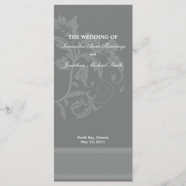 Programme de mariage floral - Mariage gris ardoise (Devant)