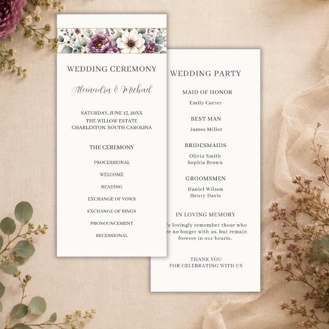 Programme de mariage floral mauve et sauge (Créateur téléchargé)