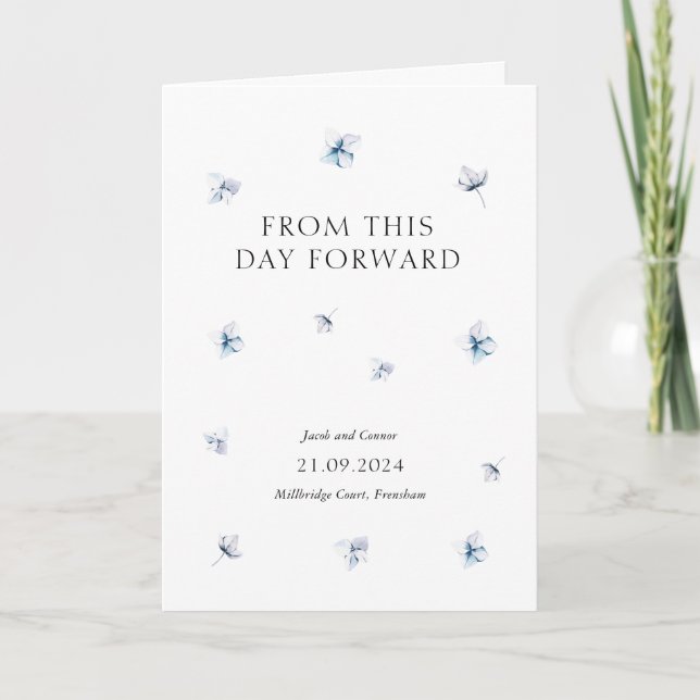 Programme de mariage floral moderne Blue Hydrangea (Devant)