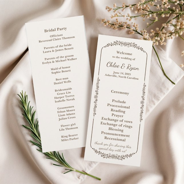 Programme de mariage floral monochrome rustique (Créateur téléchargé)
