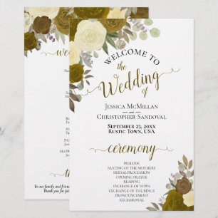 Programme de mariage floral or et jaune à petit bu