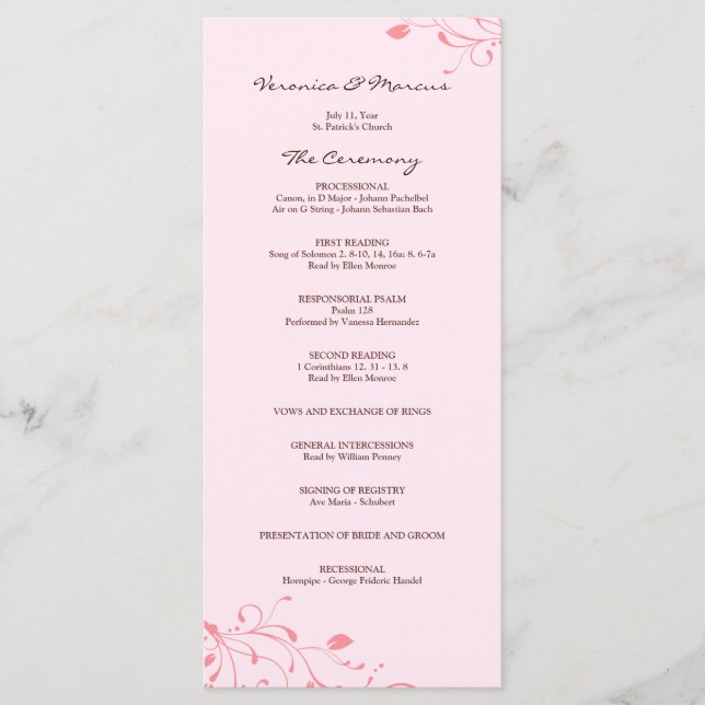 Programme de mariage floral rose (Devant)