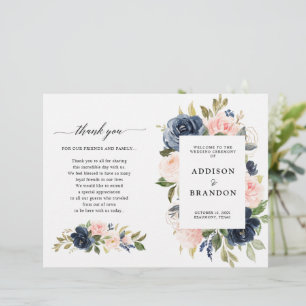 Programme de mariage floral rose bleu bleu Dusty