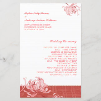 Programme de mariage floral rose de monoone rouge