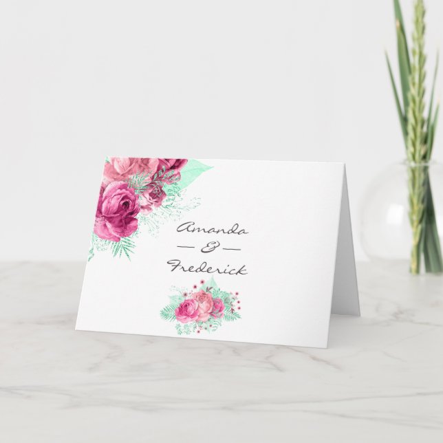 Programme de mariage floral rose et menthe (Devant)